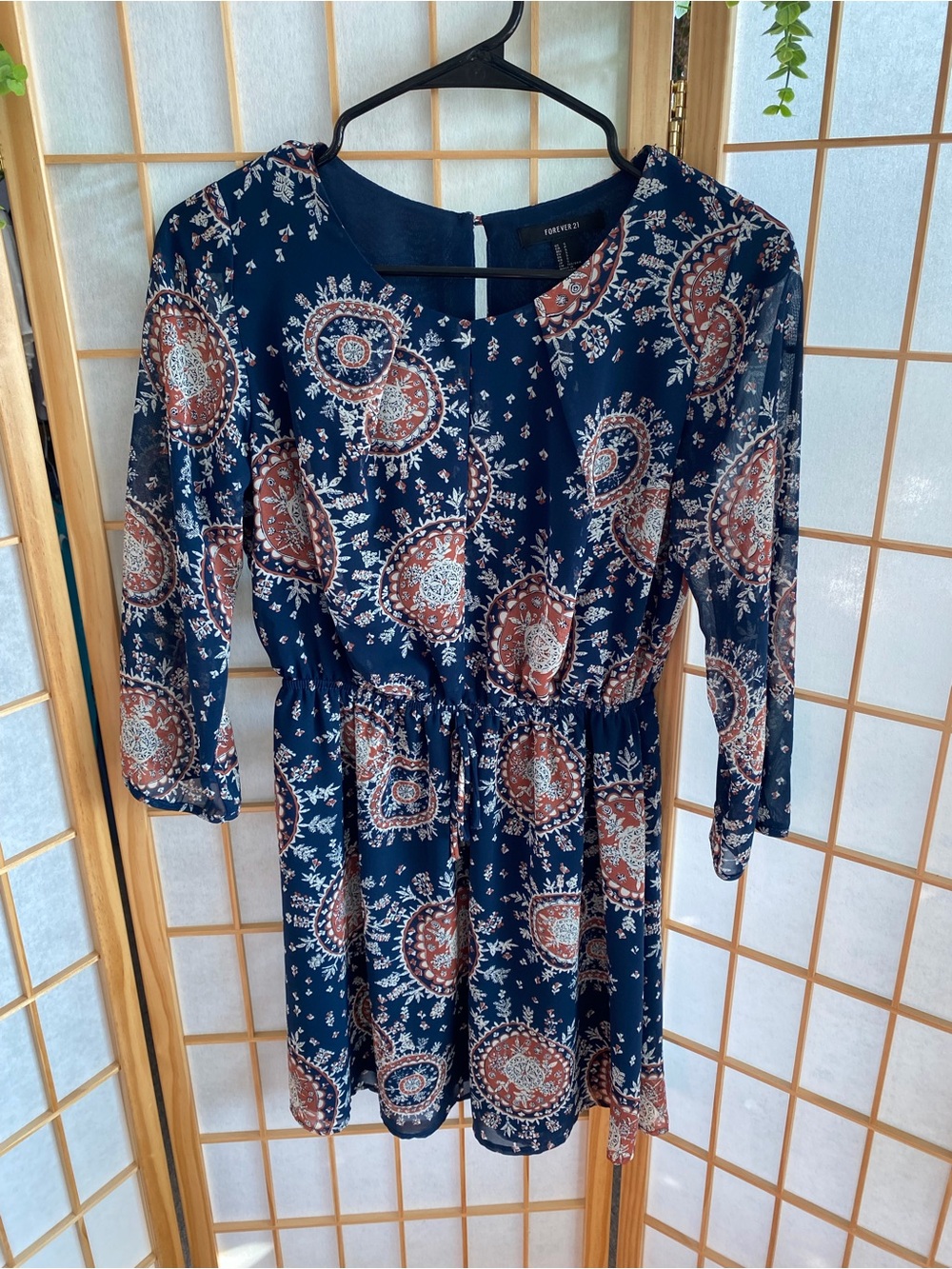 Forever 21 Navy and Rust Floral Medallion Tie-Waist Dress
